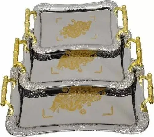 Elegant Silver Metal Tray Set