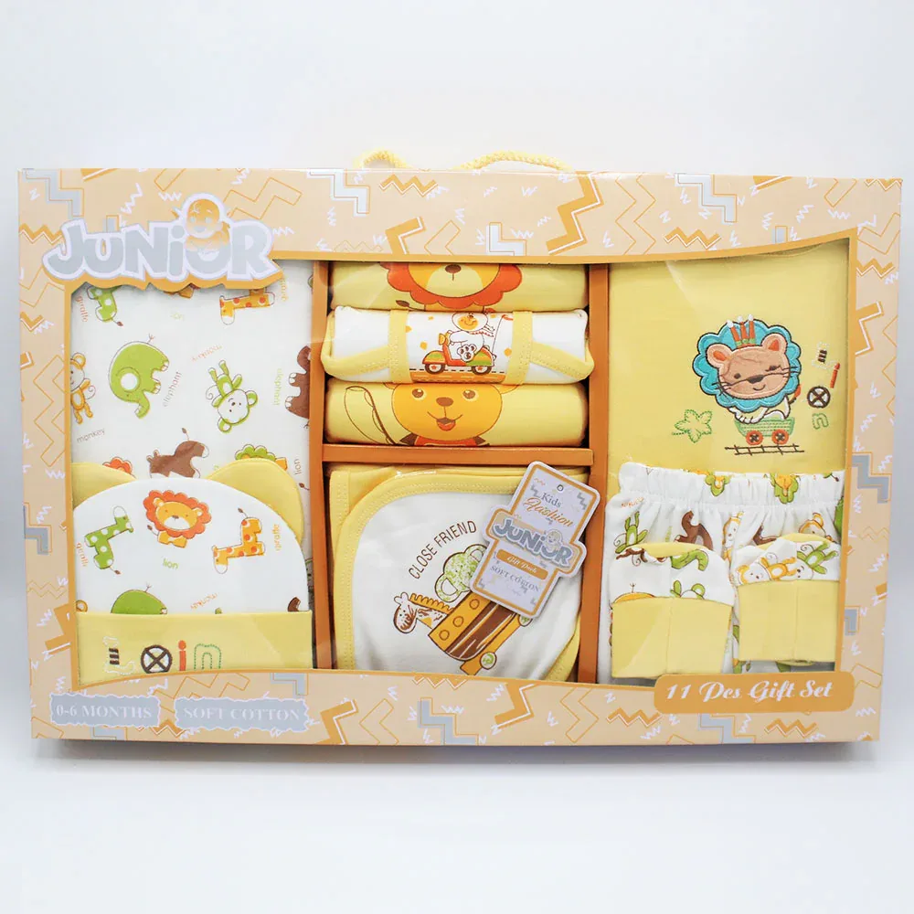 Newborn Baby Gift Box 11 Pcs Lion Character Embroidered Soft Cotton Summer Starter Set