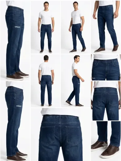 Men's Dark Blue Elastic Waist Jogger Denim Jeans