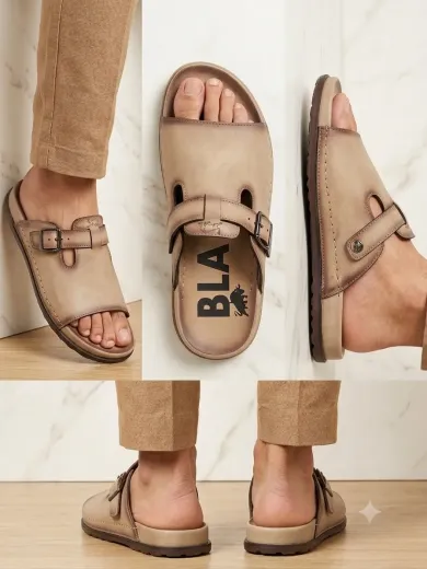 Premium Men's Traditional Buckle Sandal – Beige