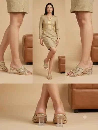 Golden Fancy Slipper For Ladies – Premium Collection