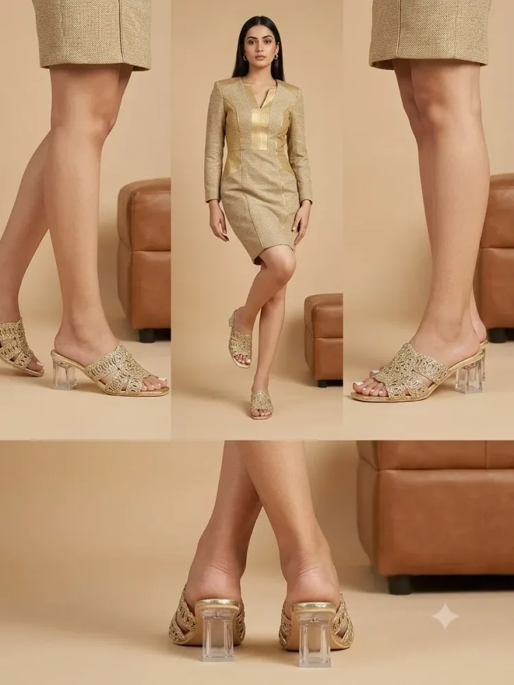 Golden Fancy Slipper For Ladies – Premium Collection