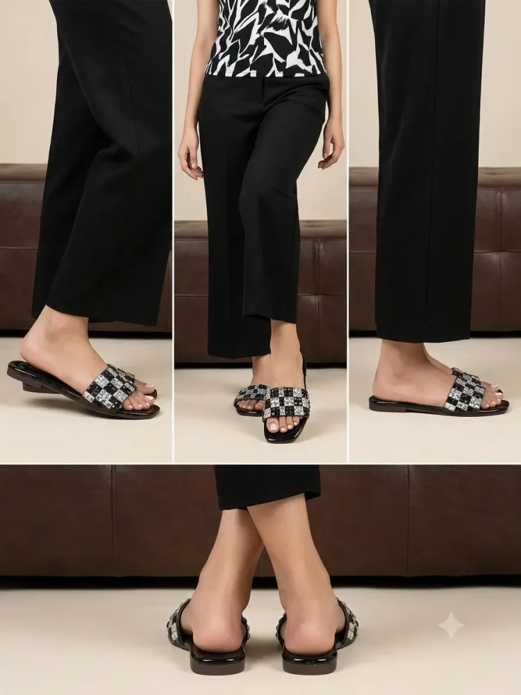 Black Fancy Slipper For Ladies