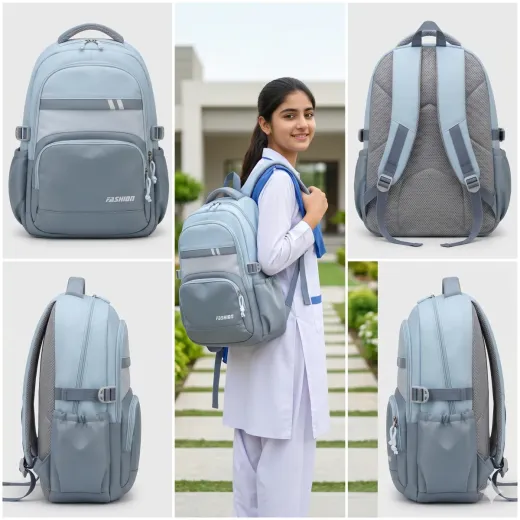 Premium Lightweight School Backpack – Multi-Pocket Waterproof Student Bag (Light Blue) 🎒