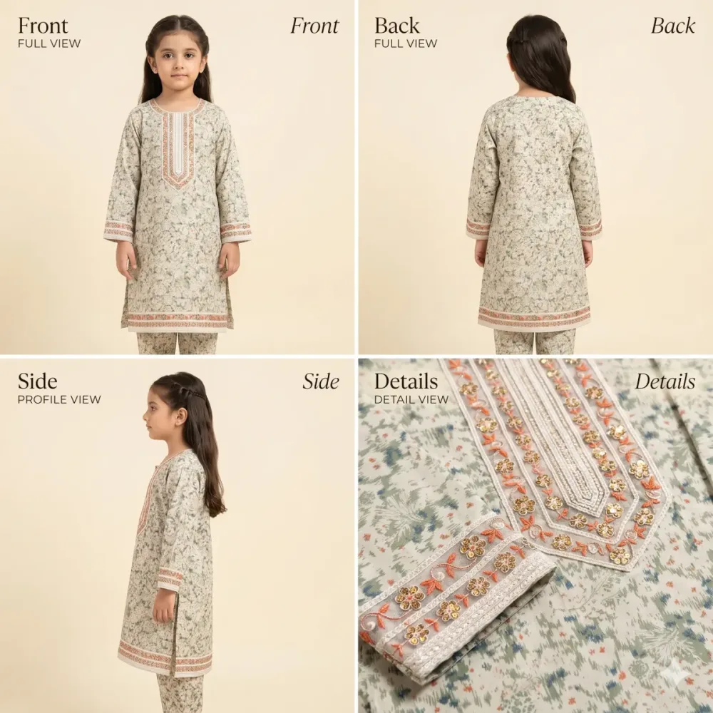 Girls 2 Piece Printed Lawn Suit