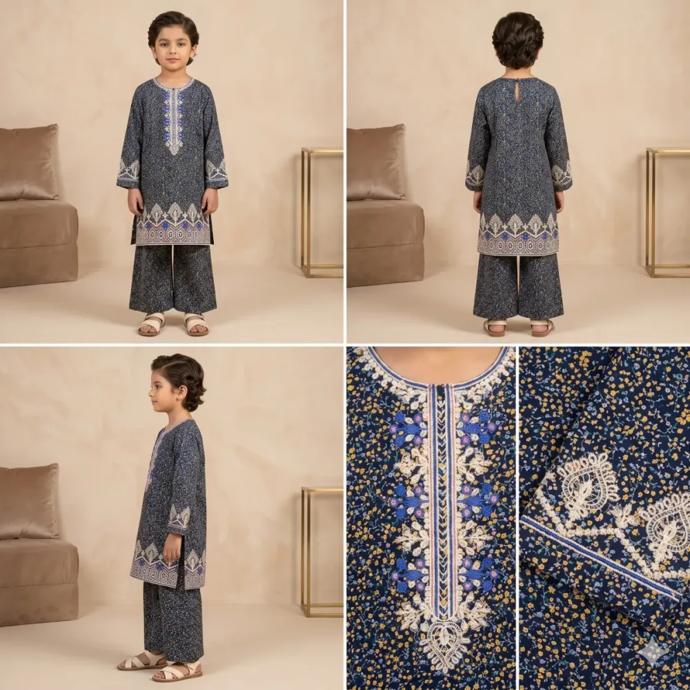 2-Piece Printed Lawn Suit for Girls