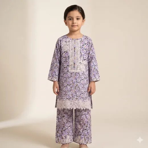 Elegant Floral Printed 2-Piece Lawn Suit for Girls