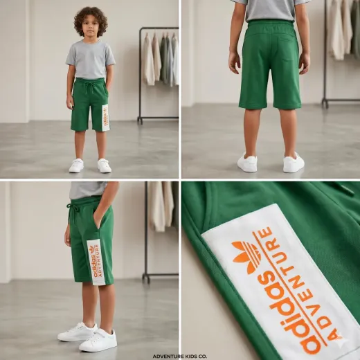 Kids Green Cotton Fleece Shorts