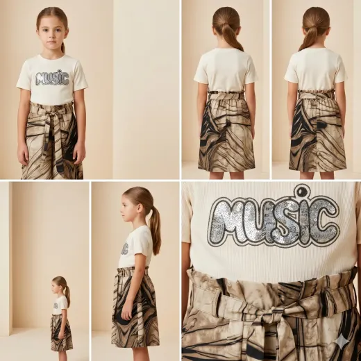 Girls’ Stylish “Music” Co-Ord Set (Shirt & Trouser)