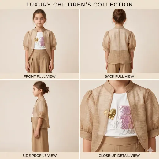 Girls’ Luxury Co-Ord Set (Shirt & Trouser) – Beige Premium Collection