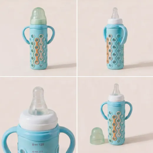Baby Feeding Bottle with Handles & Anti-Colic Nipple