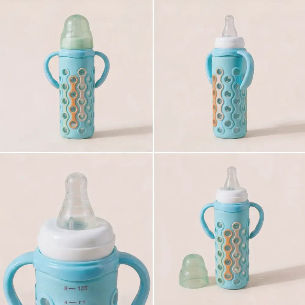 Baby Feeding Bottle with Handles & Anti-Colic Nipple