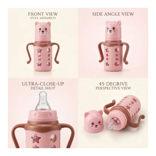 Cute Bear Anti-Colic Baby Training Bottle with Handles – Pink