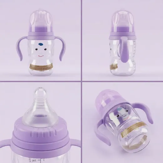Minitree Purple Anti-Colic Baby Training Bottle with Handles – Cute