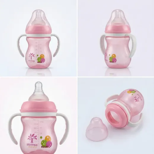 Minitree Pink Anti-Colic Baby Training Bottle with Handles – Soft Grip Series