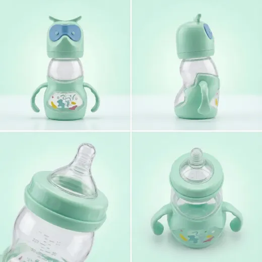 Cute Owl Baby Training Bottle – Mint Green Sippy Cup with Handles