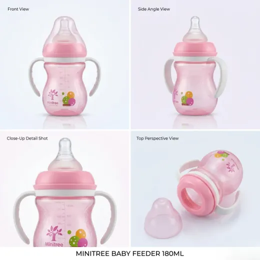 MINITREE Baby Feeder Bottle – 180ml Pink Training Sippy Cup with Handles