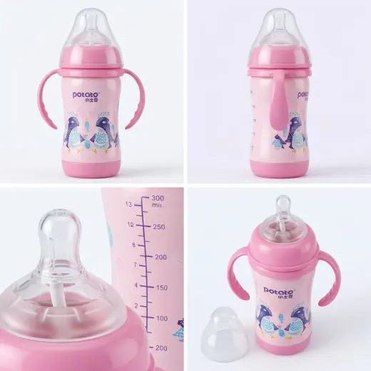 Potato Baby Training Sippy Bottle with Handles – 300ml (Pink)