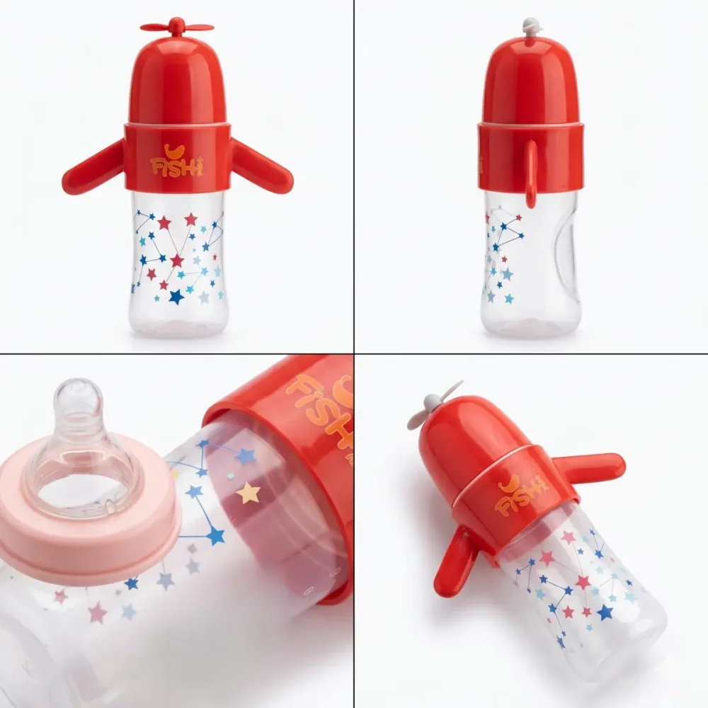 Fish Rocket Baby Feeding Bottle with Handles – Red