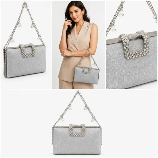 ✨ Elegant Silver Crystal Evening Clutch Ladies hand bag ✨