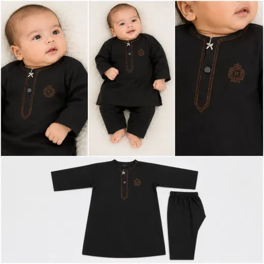 Newborn Black Kurta Shalwar Set – Elegant Traditional Wear for Baby Boys
