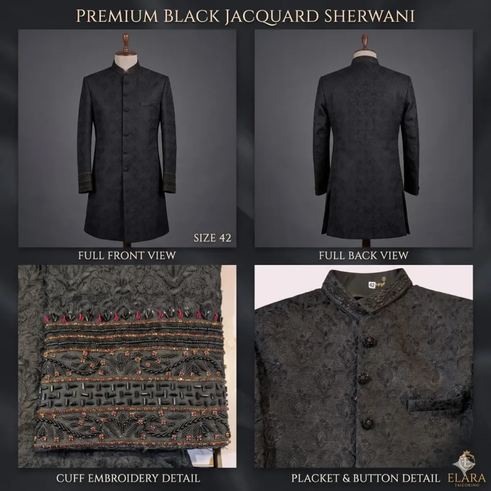 Men's Premium Black Jacquard Sherwani