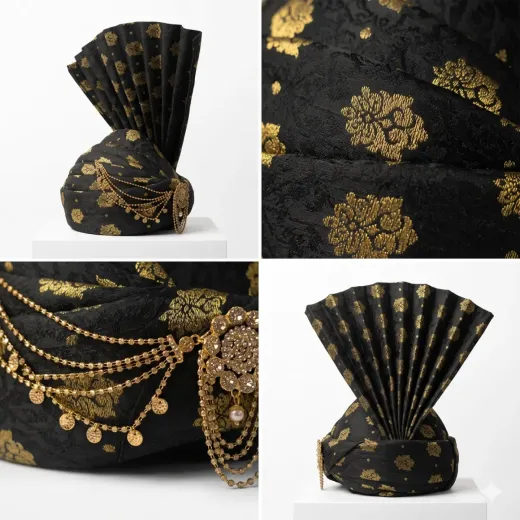 Men's Premium Black & Gold Wedding Turban (Safa/Pagri)