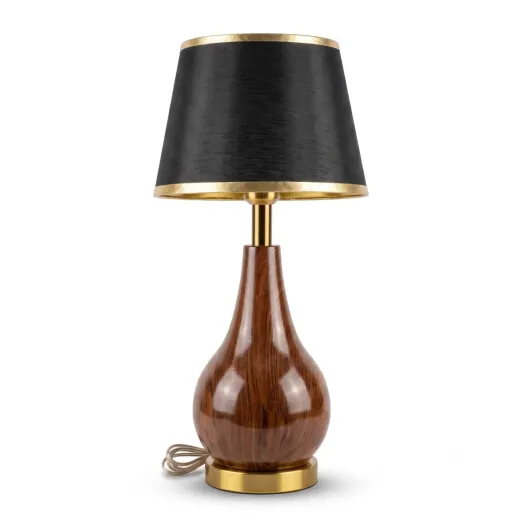 Modern Wooden Table Lamp with Black Fabric Shade