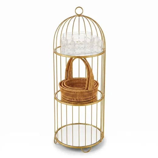 Luxury 3-Tier Gold Metal Organizer Stand with Storage Baskets