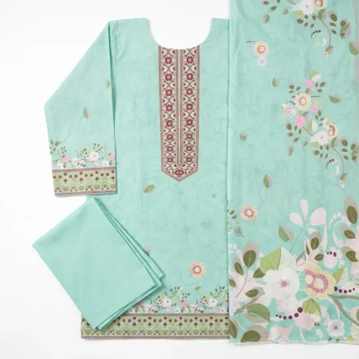 3 Pcs Ladies Printed Suit – Elegant Mint Green Collection