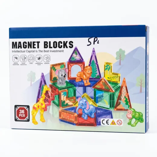 36-Piece Magnetic Building Blocks Set with Animal Figures