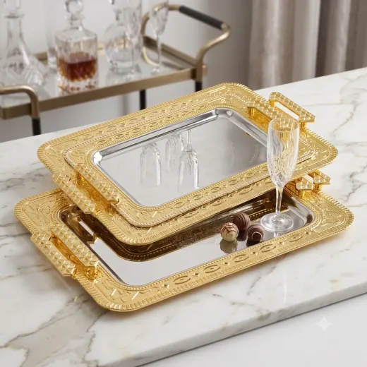 Luxury Gold Serving Tray Set – Premium Decorative Serving Platters (3 Pieces)