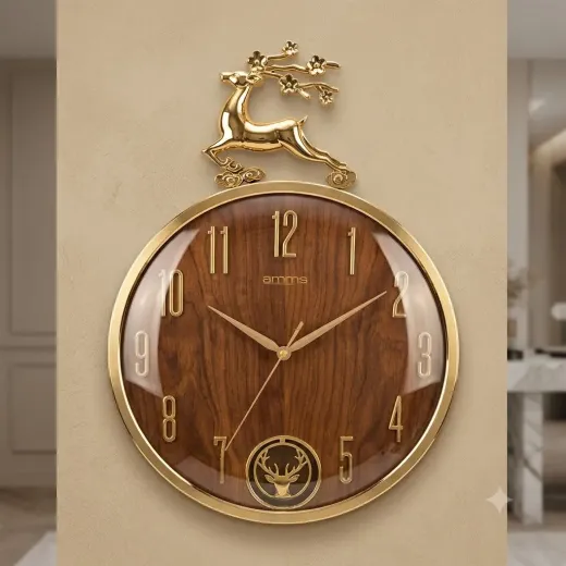 Luxury Deer Decorative Wooden Wall Clock | Premium Silent Quartz Timepiece