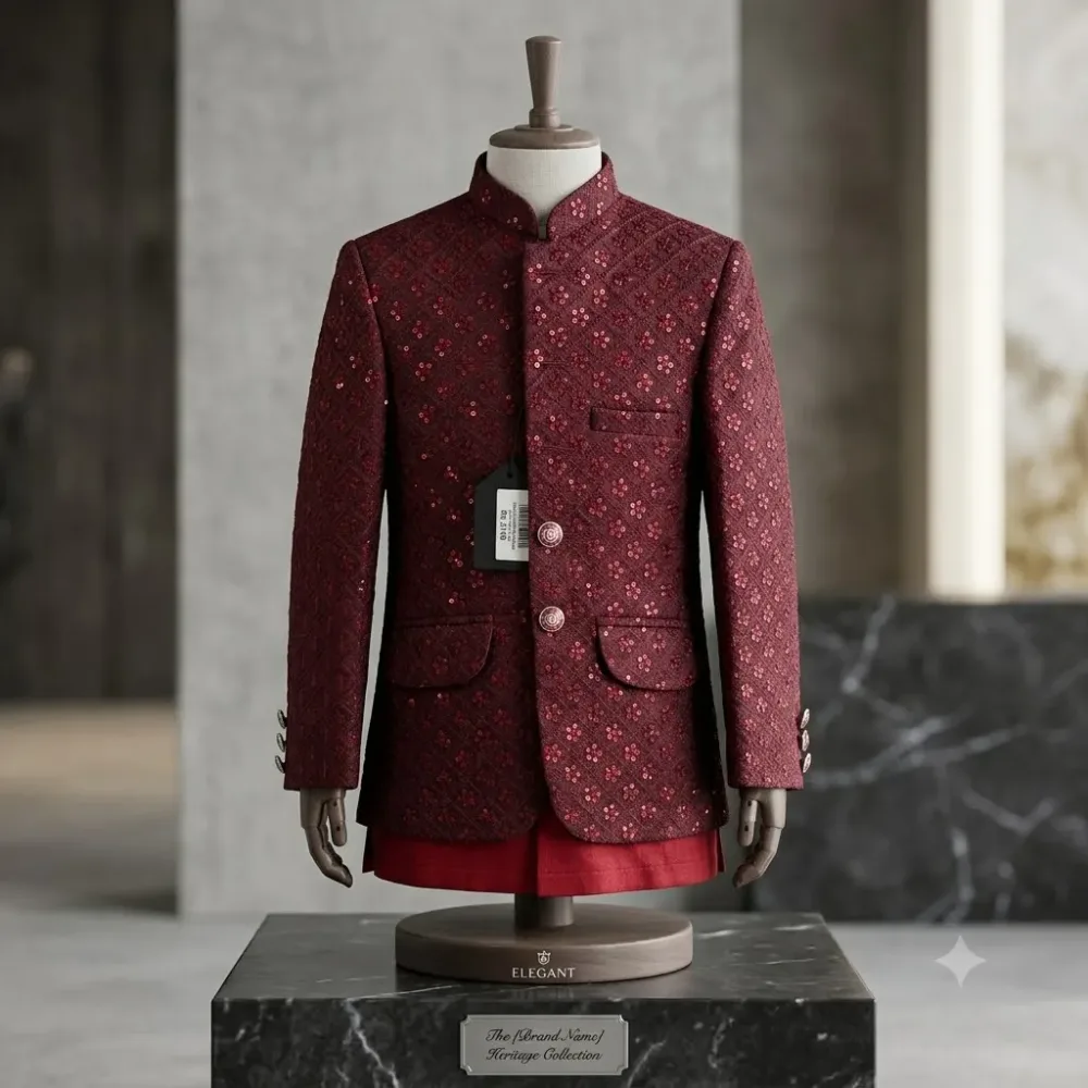 Premium Maroon Embroidered Prince Coat