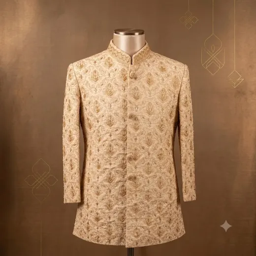 Premium Ivory Gold Embroidered Prince Coat