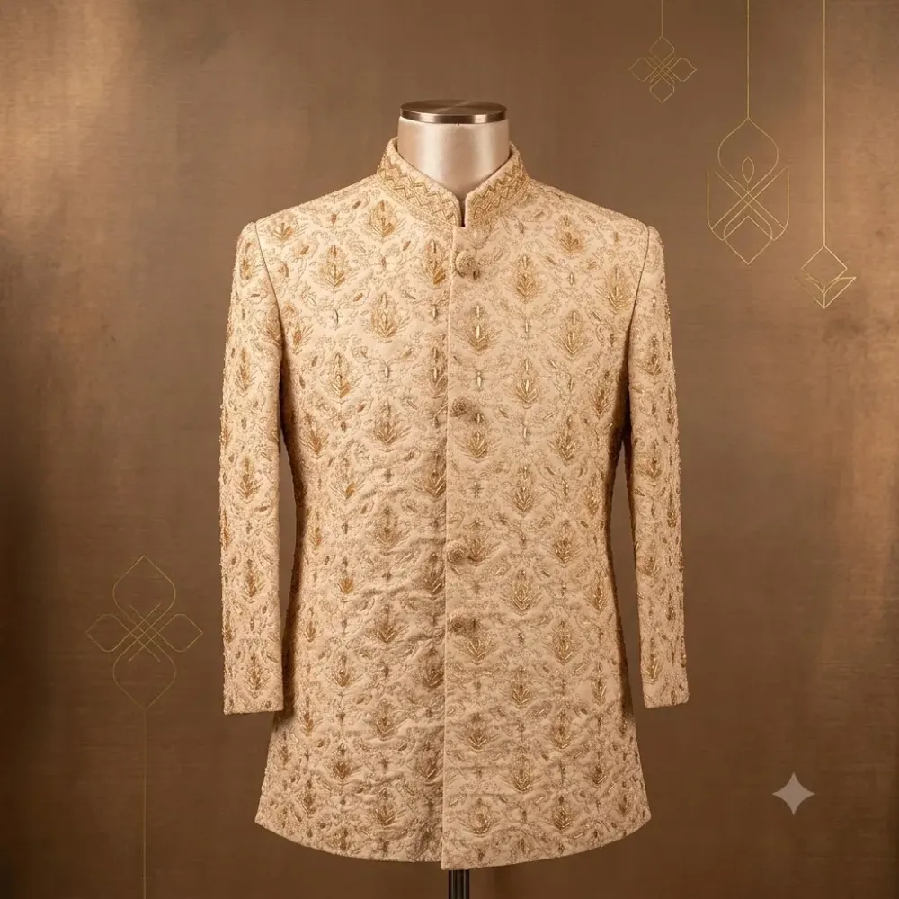 Premium Ivory Gold Embroidered Prince Coat