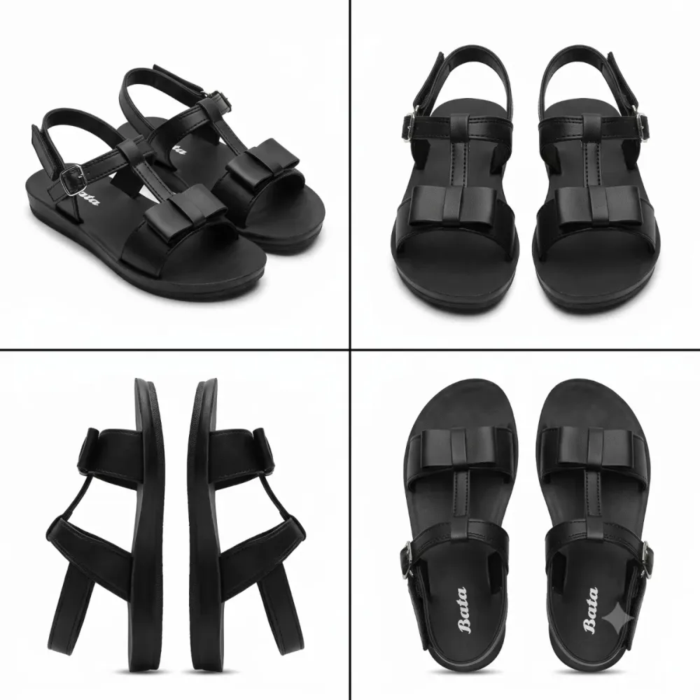 🖤 Kids Black Bow Sandals – Elegant, Comfortable & Durable