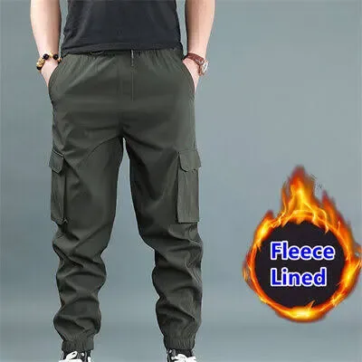Fleece-Lined Thick Cargo Pants for Men – Gray