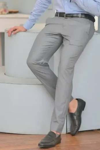 Grey Slim-Fit Men's Dress Pants.