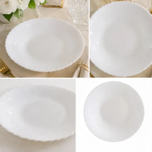 White Ceramic Serving Platter – Elegant Scalloped Design (1 Pc)