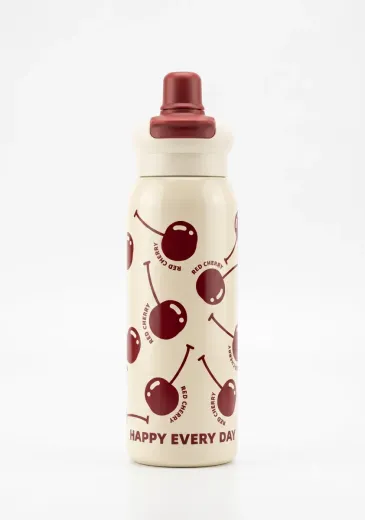 Cherry Print Stainless Steel Water Bottle | Happy Every Day